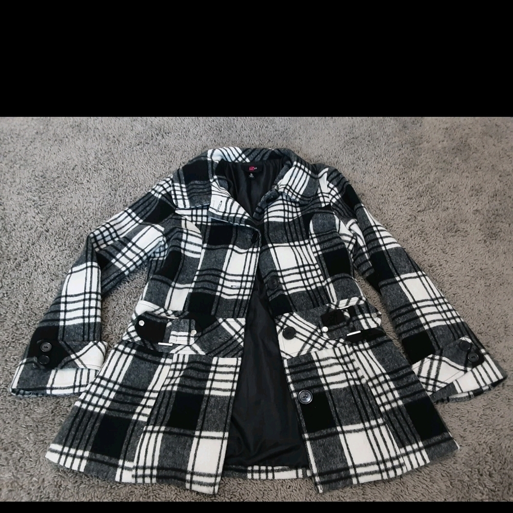 Iz Byer Black and White Plaid Kids Coat